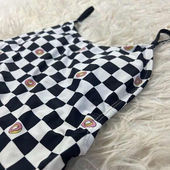 Odd Future Women’s Black & White Donut Checkered One Piece Bathing Suit Medium - Picture 10 of 10